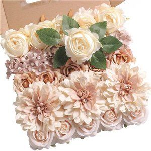 Artificial Flowers Combo Box Set Gradient Color Flower Leaf w/ Stems DIY Wedding